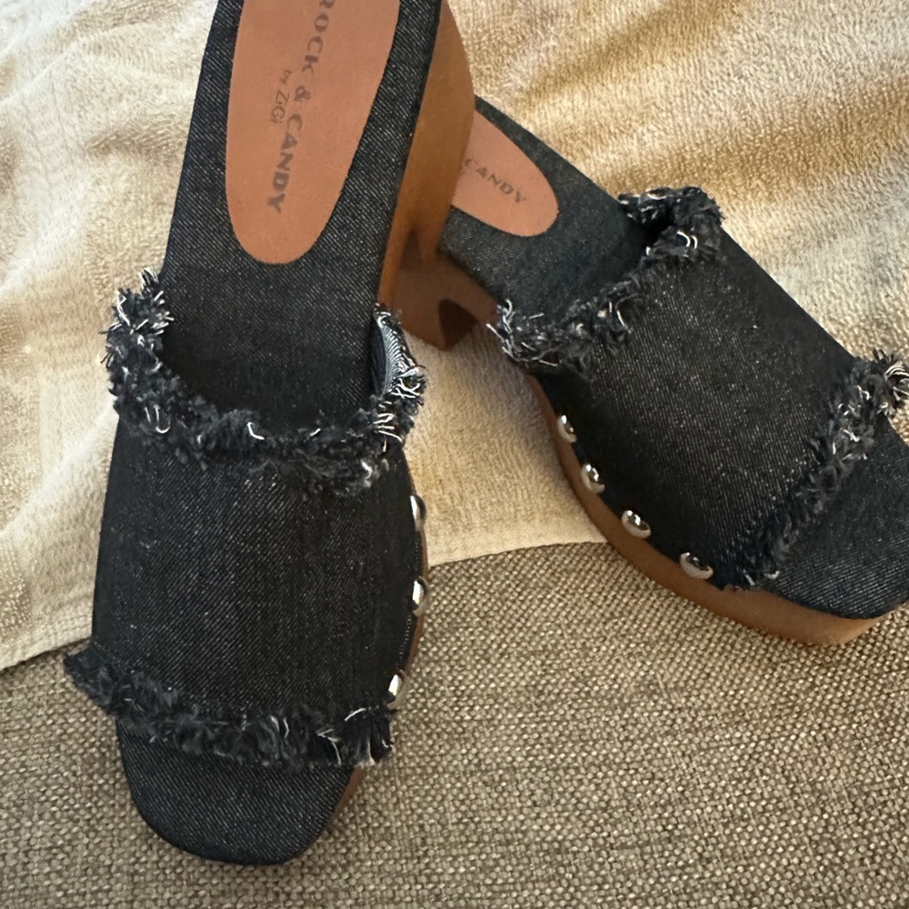 Rock & Candy Black Denim Studded Mules - Picture 2 of 7